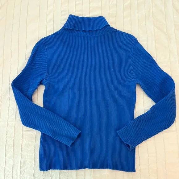 Lauren Ralph Lauren Women's Blue Ribbed Turtleneck Sweater Size SP - Picture 6 of 6